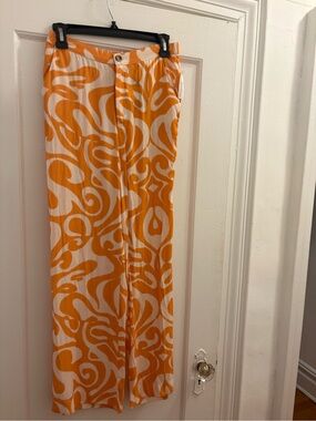 Women’s Orange Patterned Wide-Leg Trousers
